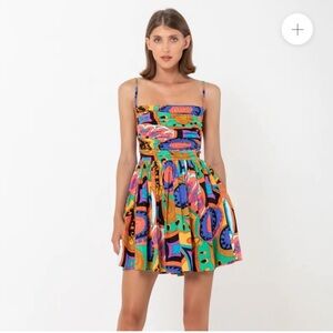 SWF apron Colorful Mini Dress with Spaghetti Straps Size: S